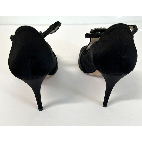 ESCADA Crystal Jeweled Satin T-Strap Heeled Shoes Size 39.5/9 US Peep Toe - Picture 6 of 13